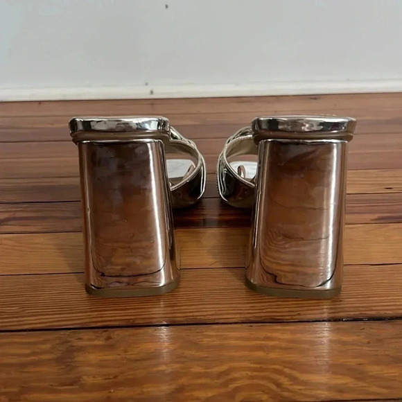 Metallic Silver Express Block Heels with Chain Detail - Size 7 - Picture 5 of 10